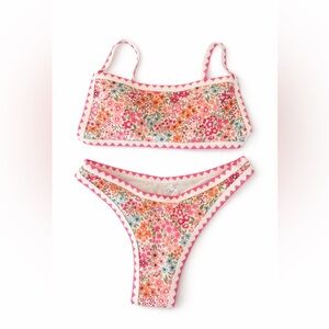 Floral Pink Trim Bikini Set